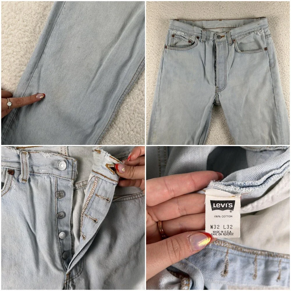 VTG Levis 501 Jeans Mens 30x31 Light Wash Straight Button Fly USA 90s Grunge